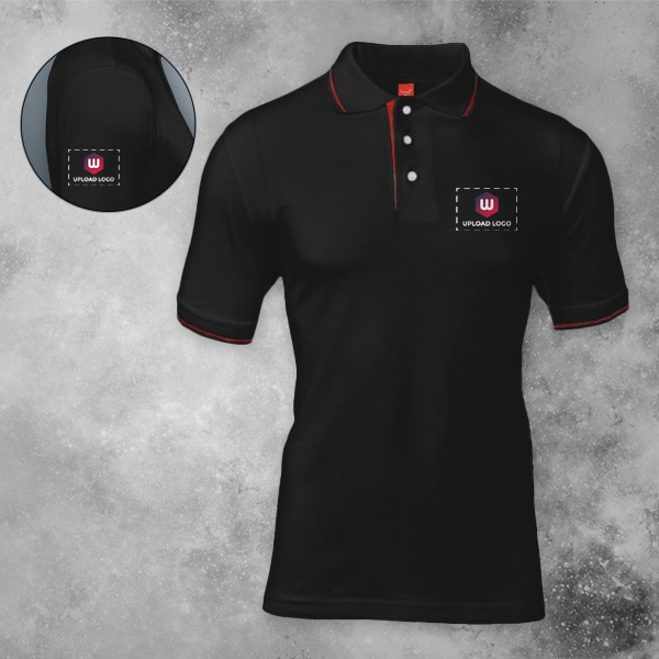 Scott Organic Cotton Polo T-Shirt for Men Black with Red - Custom Logo Left Chest & Right Arm-0