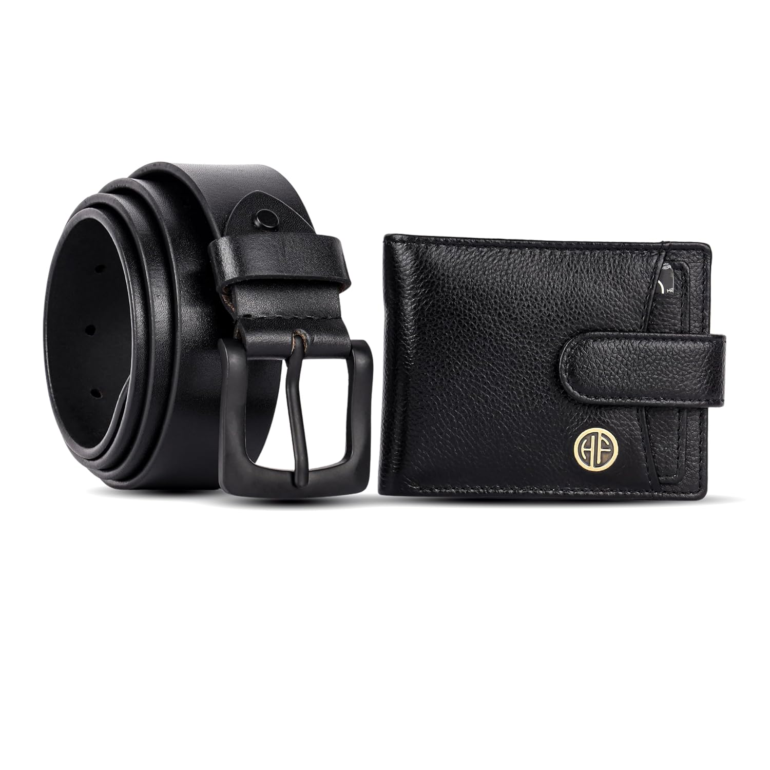 HF Premium Men's Leather Gift Set - Wallet & Belt Combo (Midnight Black)-1