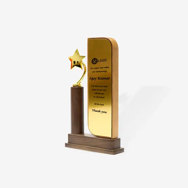 Palatial Gold Trophy - Wood and Metal Elegance-1