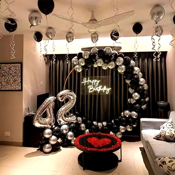 Elegant Black & Silver Birthday Balloon Decor