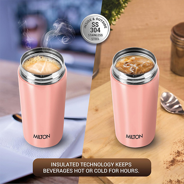 MILTON Thermosteel Vacuum Insulated Coffee Mug - 400 ml | Hot & Cold Flask -Peach-1