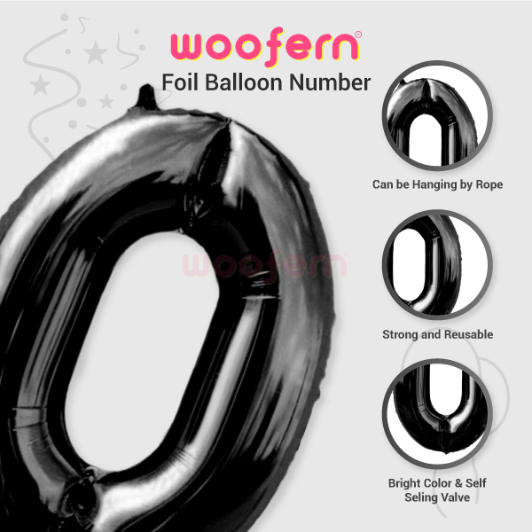 Black Foil Number Balloons 0 - 16  inch-3