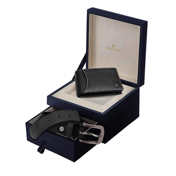 WILDHORN NOGALES Leather Wallet & Belt Gift Set (Jet Black)
