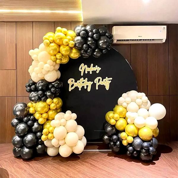 Elegant Black & Gold Balloon Arch Backdrop