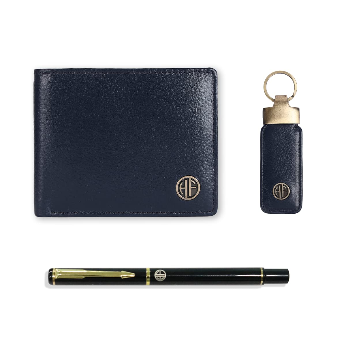 HF Men's Executive Leather Gift Set – Wallet, Keychain & Pen | Premium Corporate Gift (Deep Blue)