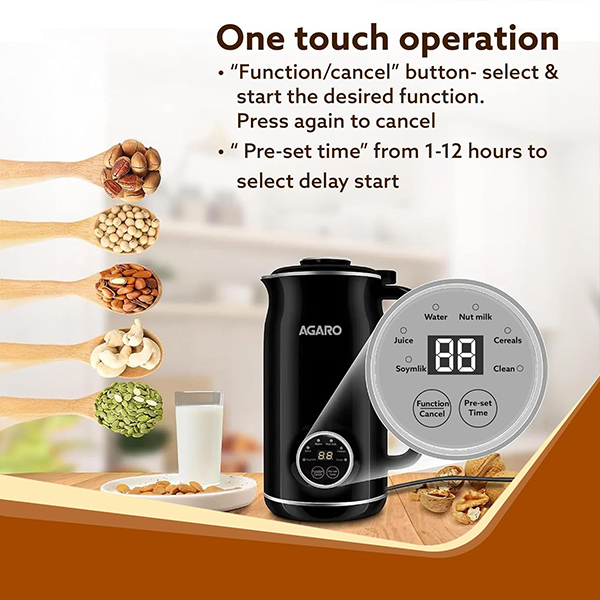 AGARO Regency Automatic Nut Milk Maker – 600ml, Stainless Steel-3