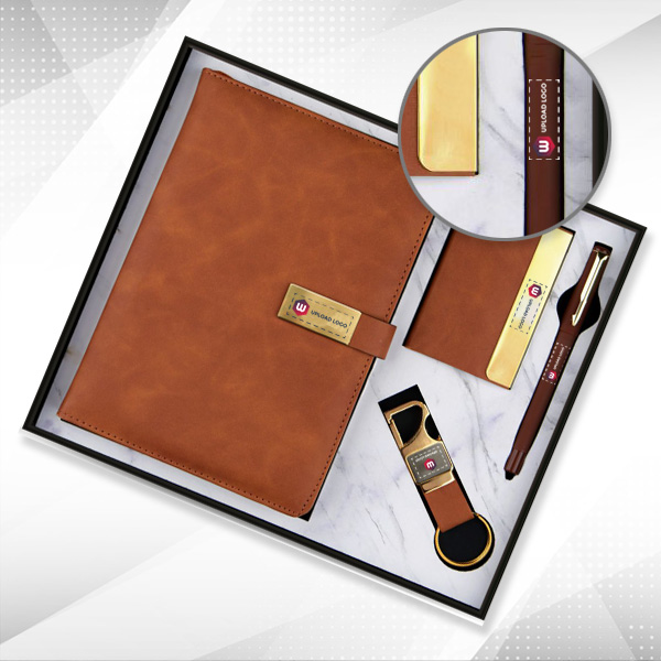 Personalized 4-in-1 Diary Set for Employees & Client (Tan)