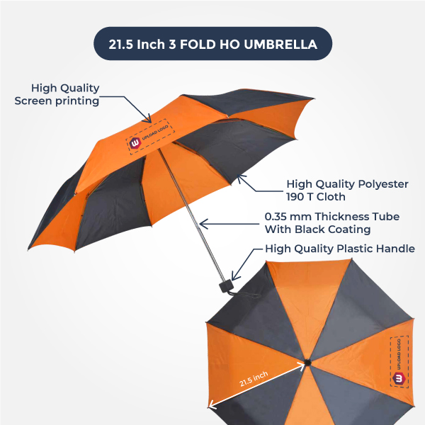 3 Fold Ho Promotional Umbrella Customizable for Corporate & Travel Use - 21.5 Inch-1