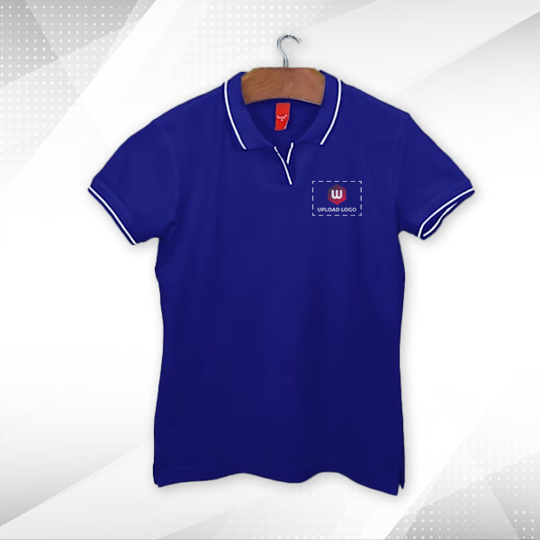 Scott Organic Cotton Polo T-Shirt for Women Royal Blue with White - Custom Logo Left Chest-3