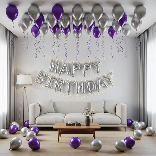 Purple & Silver Birthday Balloon Décor
