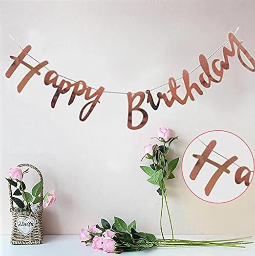 Happy Birthday Banner Cursive Letters - Rose Gold-3