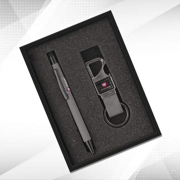 Personalized 2-in-1 Premium Gift Set, Metal Pen & Keychain (Grey)-0