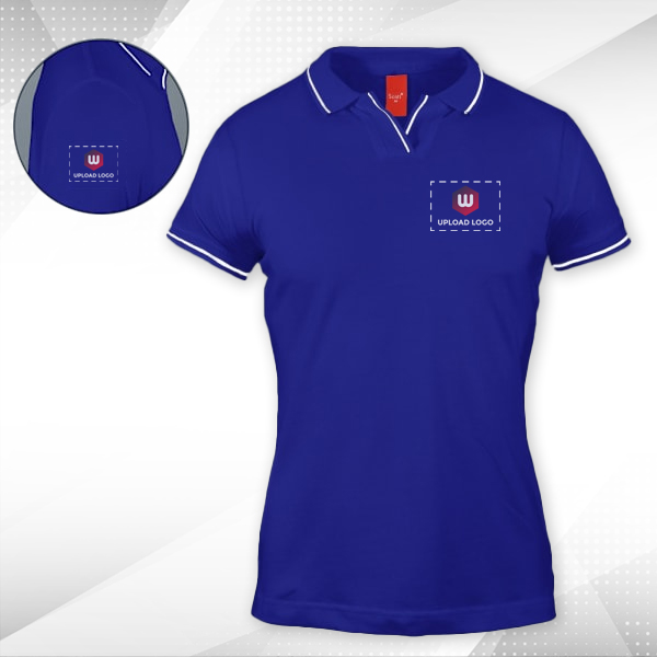 Scott Organic Cotton Polo T-Shirt for Women Royal Blue with White - Custom Logo Left Chest & Right Arm