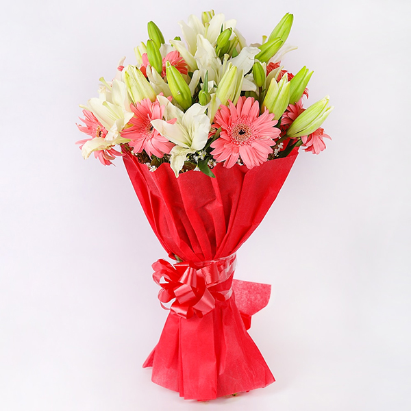 Charming Mixed Flower Bouquet with Pink Gerberas & Lilies-1