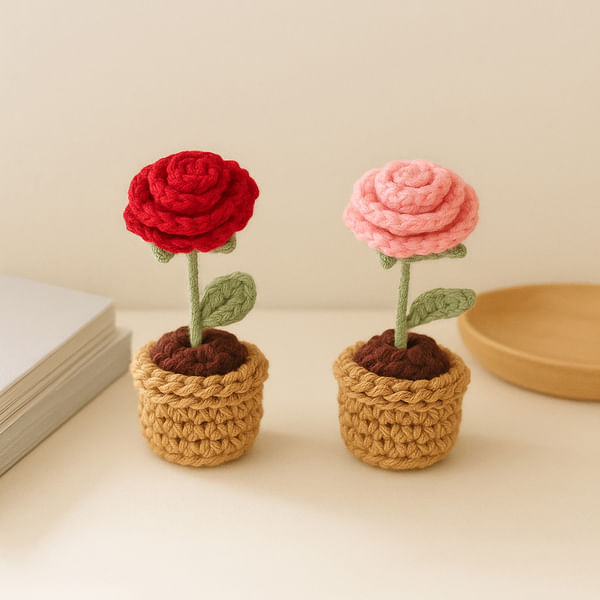 Handmade Crocheted Rose Pots-0