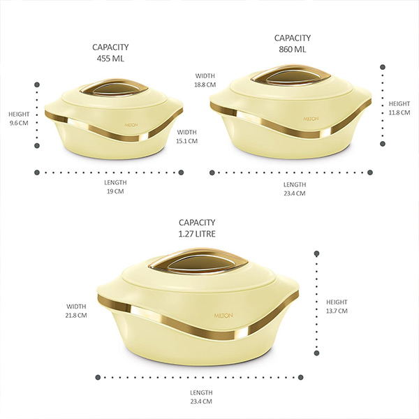 MILTON Pearl Inner Stainless Steel Jr. Casserole - Set of 3 (455 ml, 860 ml, 1270 ml) - Ivory-6