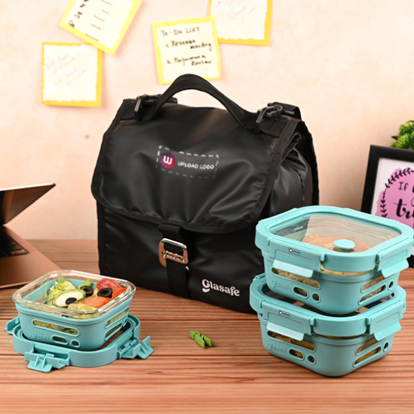 Glasafe Grip 'N' Lunch Office Combo with Lunch Bag Set of 4 - Mellow Mist