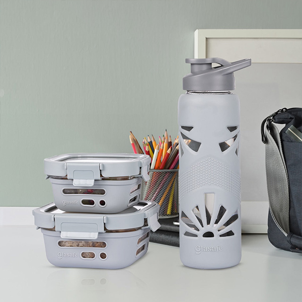 Glasafe Desk Munch Office Combo Set of 3 (Tiffin: 320mlx1 + 520mlx1 + Bottle: 750ml) - Soothing Slate-4