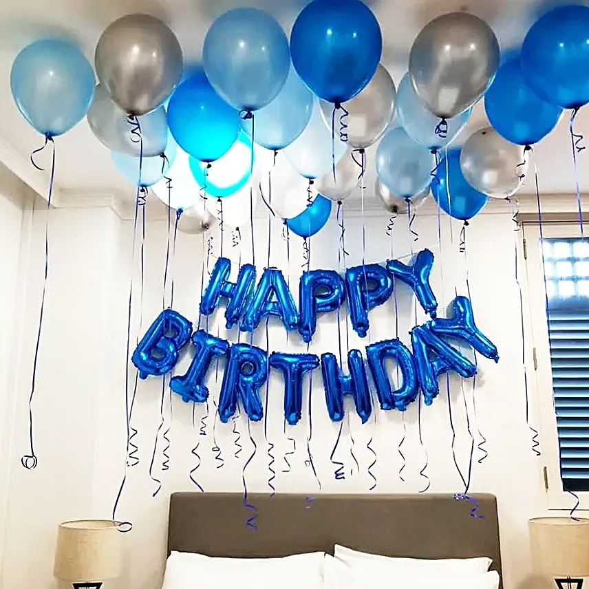 Birthday Wishes Blue & Silver Balloon Decoration