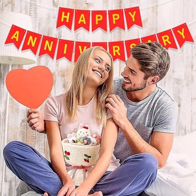Happy Anniversary Glitter Banner - Red-4