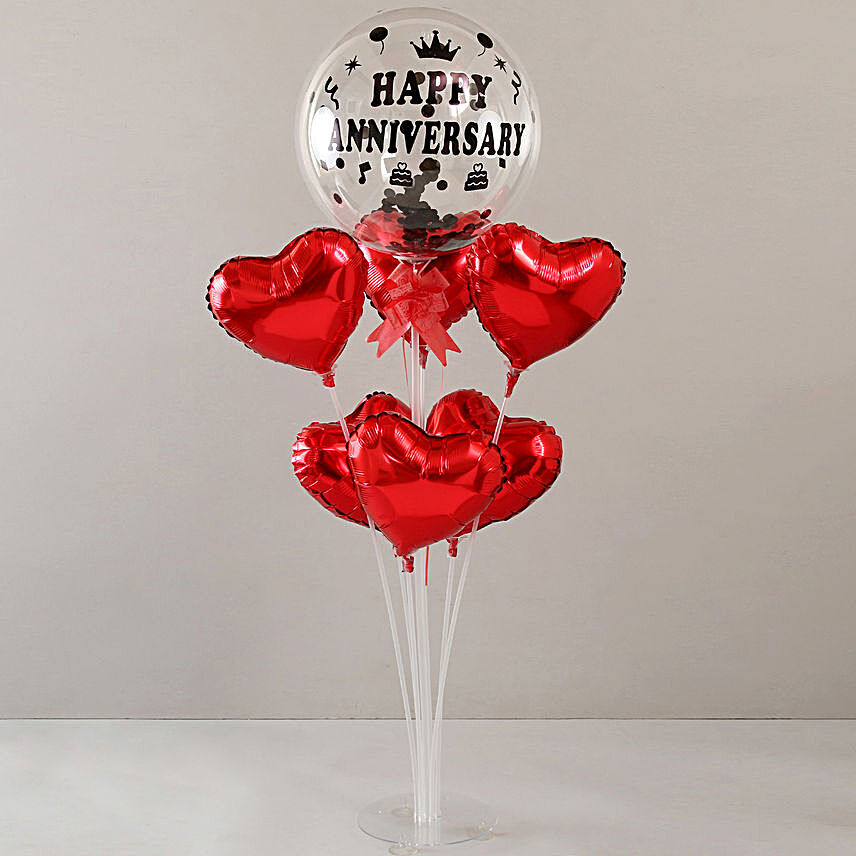 Red Hearts Happy Anniversary Balloon Bouquet
