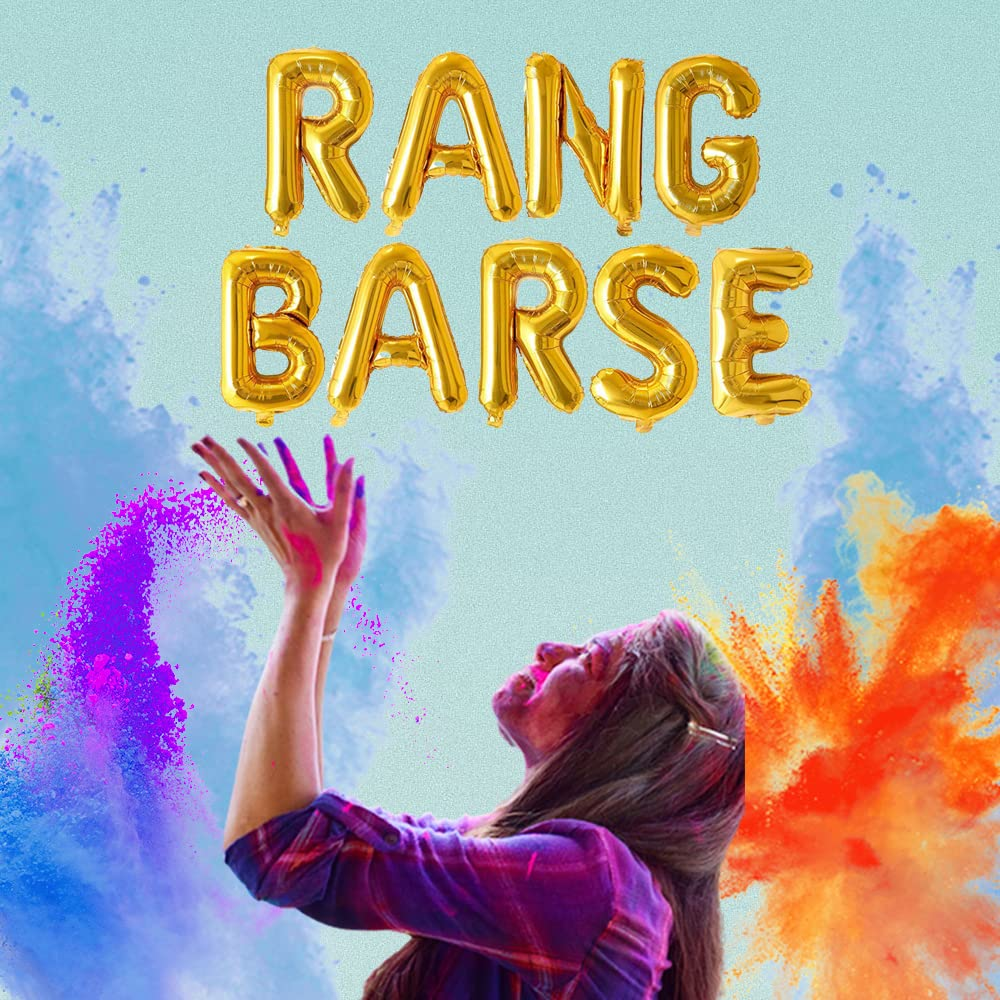 Golden Rang Barse Foil Balloon - Holi Decoration Items-1