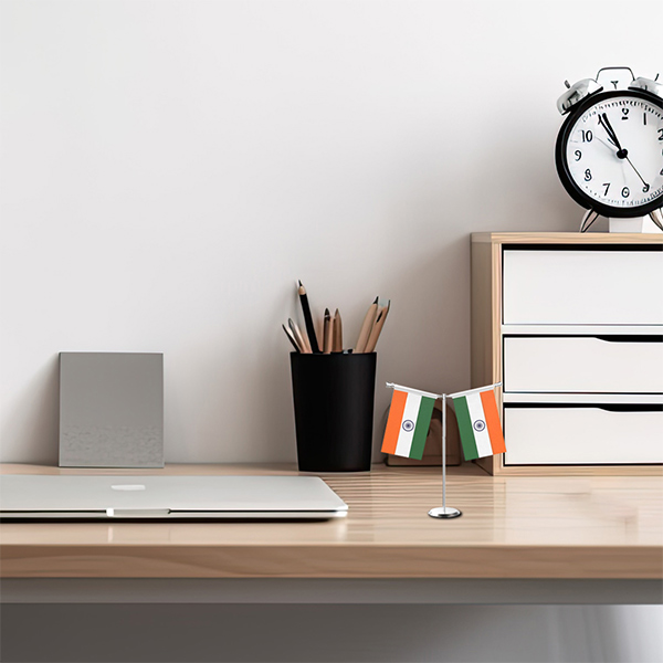 Y-Shaped Indian Table Flag with SS Base & 10 Inch Pole – 4x6 Flags Silk Tricolor for Desk & Décor-1