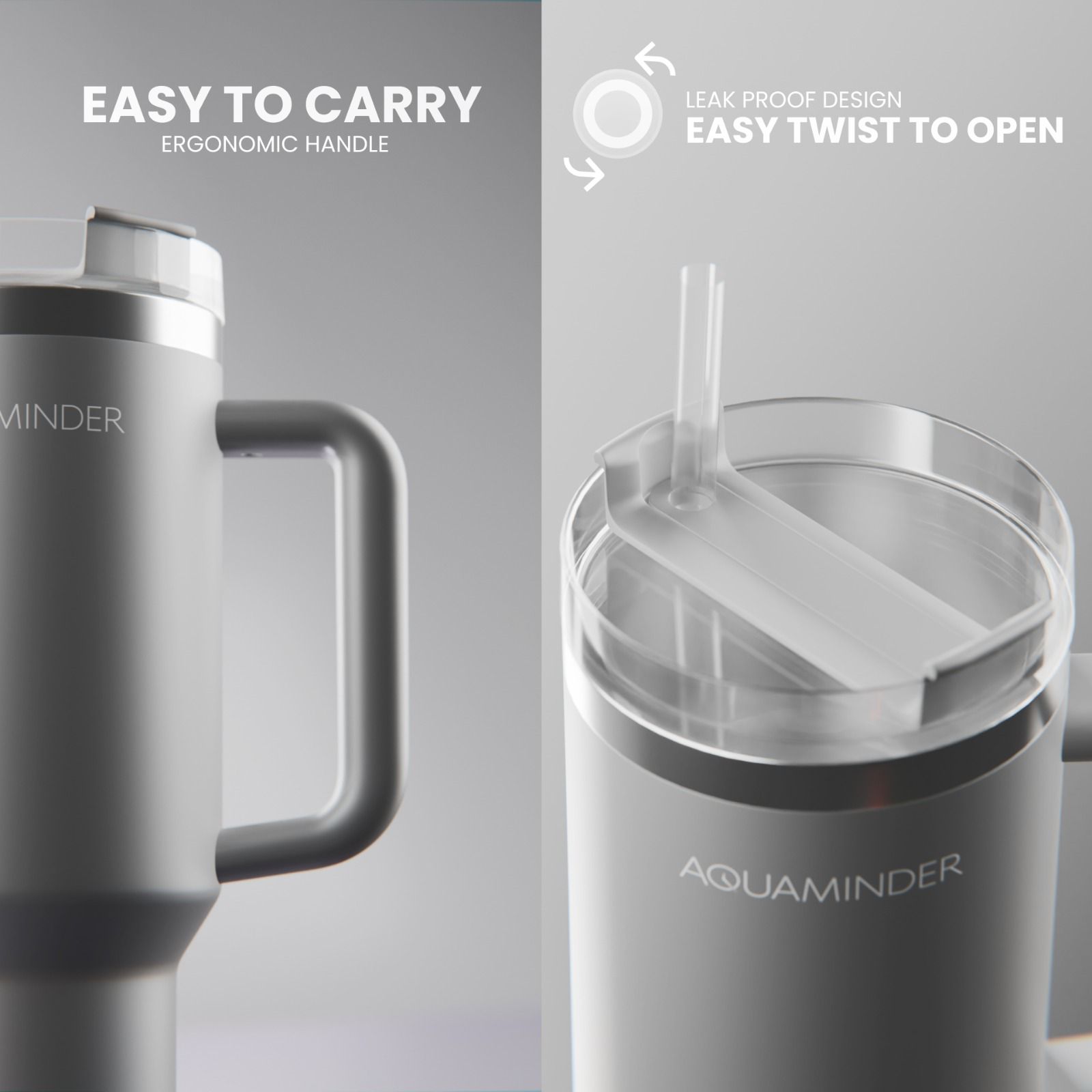 Aquaminder Smart Tumbler with lid and Straw  Nile Cup 1200ml -Grey-1