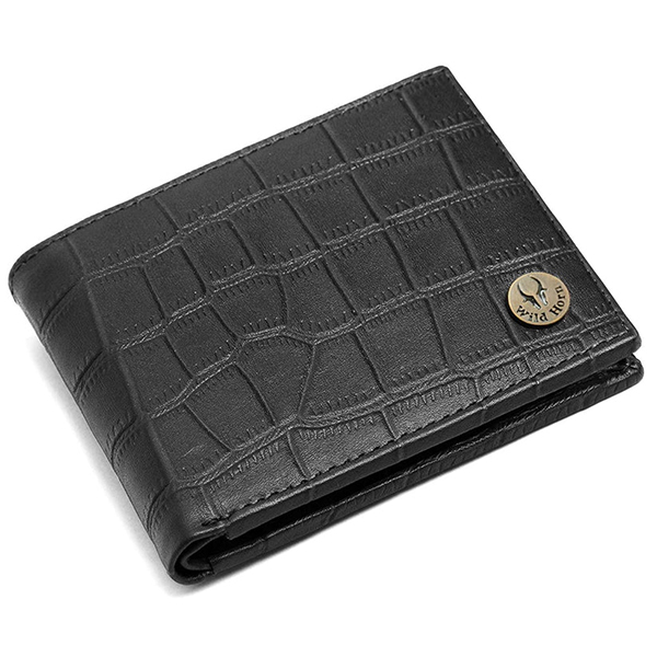 WILDHORN SCOTTSDALE Leather Wallet, Keychain & Pen – Premium Gift for Men (Black Croco)-1