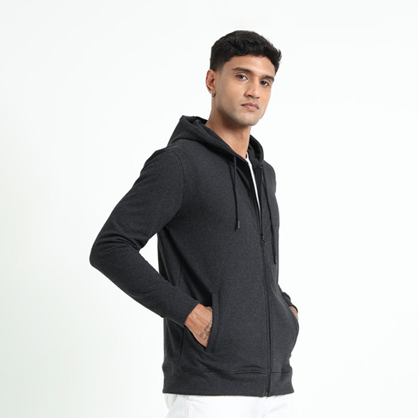 Caslay Zippered Hoodie (Charcoal Melange)-2