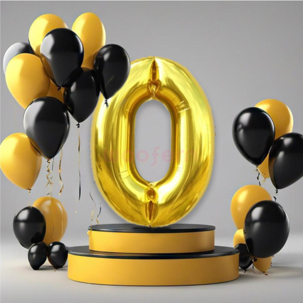 Golden Foil Balloon Number 0 - 16 inch-1