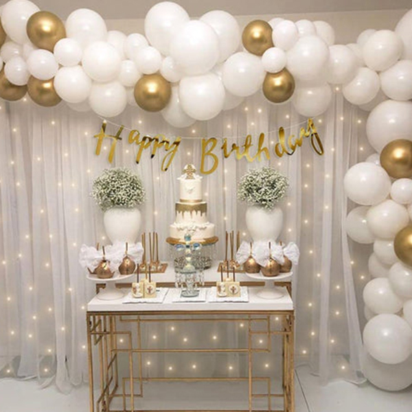 Gold & White Birthday Party Backdrop Decoration