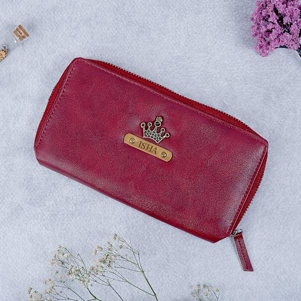 Cherry Red Personalized Zip Wallet for Women