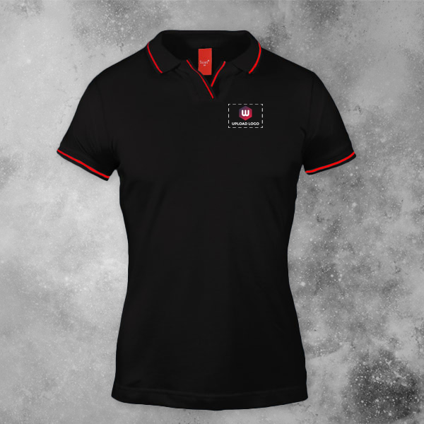 Scott Organic Cotton Polo T-Shirt for Women Black with Red - Custom Logo Left Chest