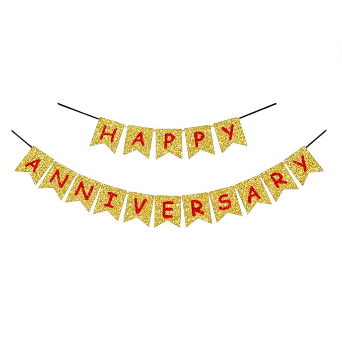 Happy Anniversary Glitter Banner - Golden