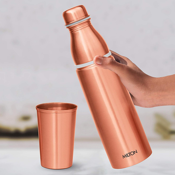 MILTON Copper Combo 1000 Water Bottle with in built glass cap, Copper - 890 ml-1