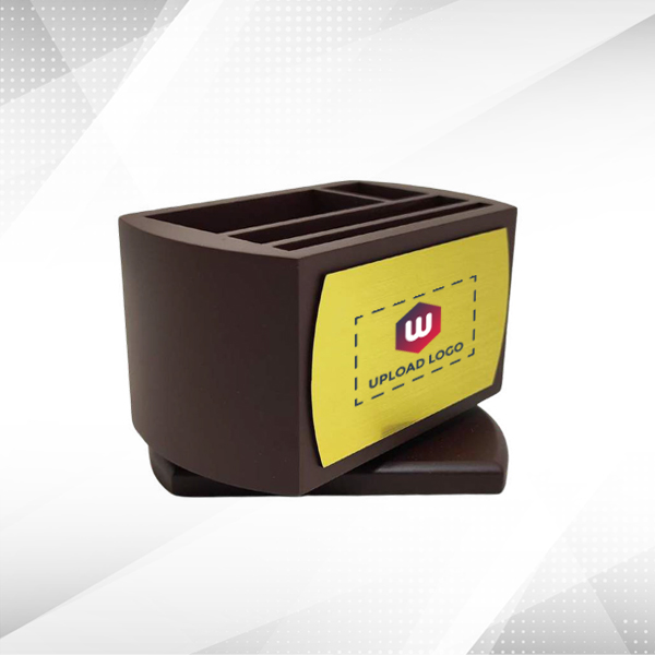 Brown Wood Card Holder & Pen Stand