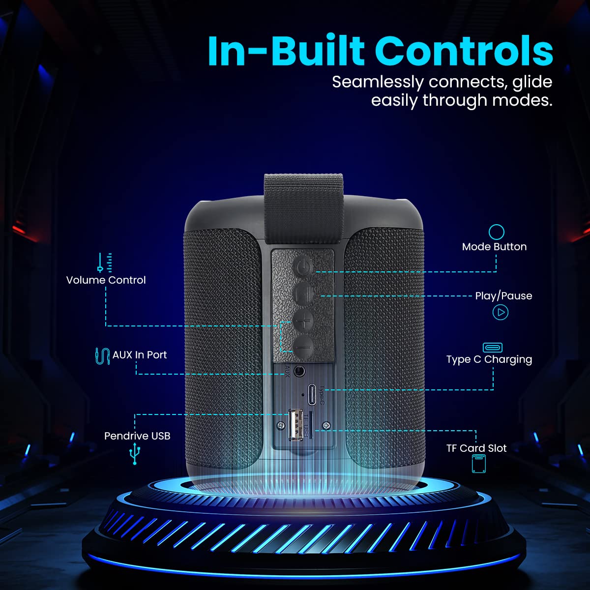 Portronics SoundDrum P 20W Portable Bluetooth Speaker (Black)-6