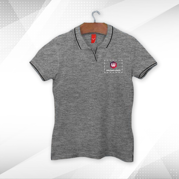 Scott Organic Cotton Polo T-Shirt for Women Grey Melange with Black - Custom Logo Left Chest & Right Arm-3
