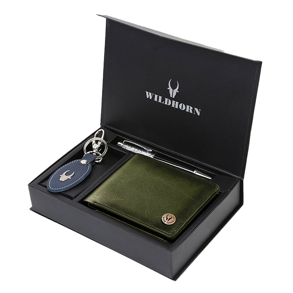 WILDHORN COSTA MESSA Leather Gift Set – Wallet, Keychain & Pen (Green)