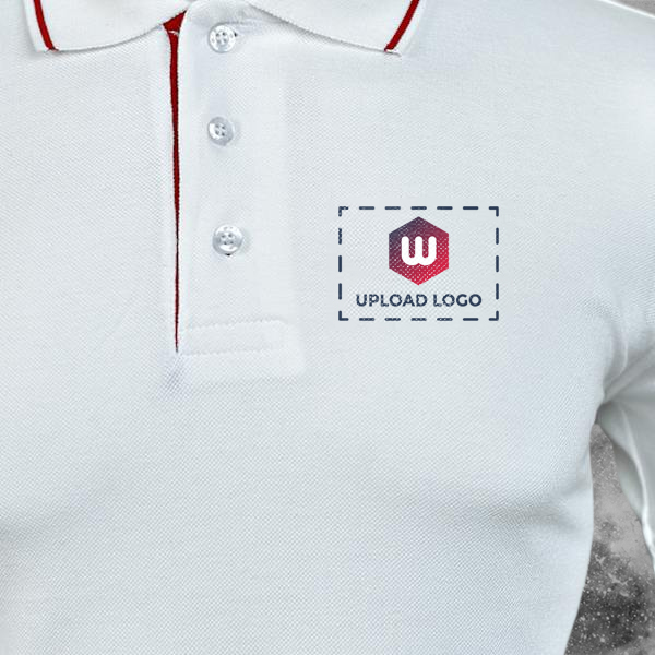 Scott Organic Cotton Polo T-Shirt for Men White with Red - Custom Logo Left Chest & Right Arm-2