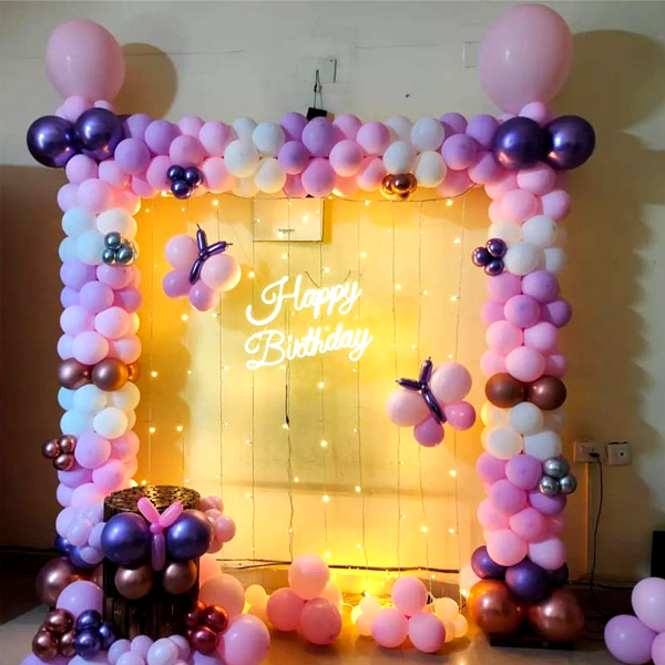 Birthday Balloon Arch & Neon Lights