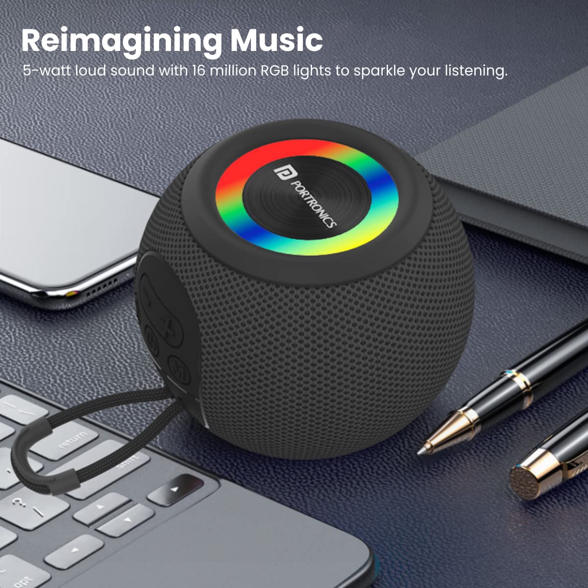 Portronics Resound 5W Bluetooth 5.3 Speaker with FM Radio (Black)-2