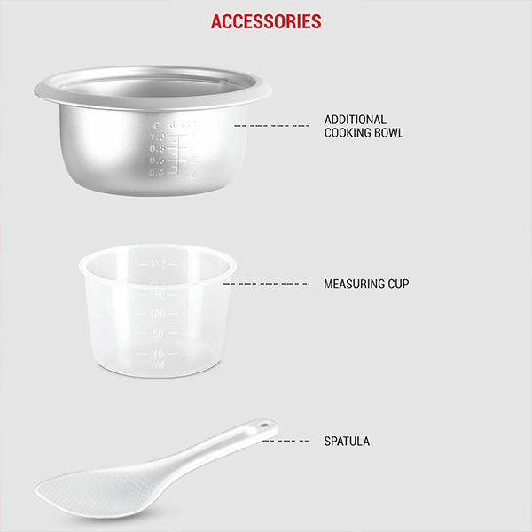 MILTON Prime 1.8 Liter Electric Rice Cooker With Additional Cooking Bowl, 700W - (White)-4