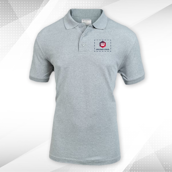 Embroidered Classic Polo T-shirt for Men Grey Melange – Custom Logo Left Chest
