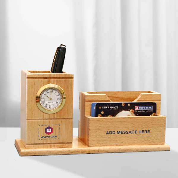 Pen Holder with Clock - Customized with Logo & Message-1