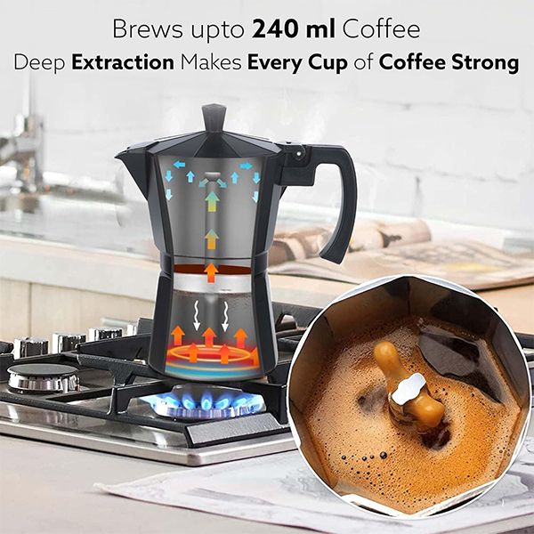 AGARO Classic Moka Pot, Stovetop, Espresso Coffee Maker - 240 ML - Black-1