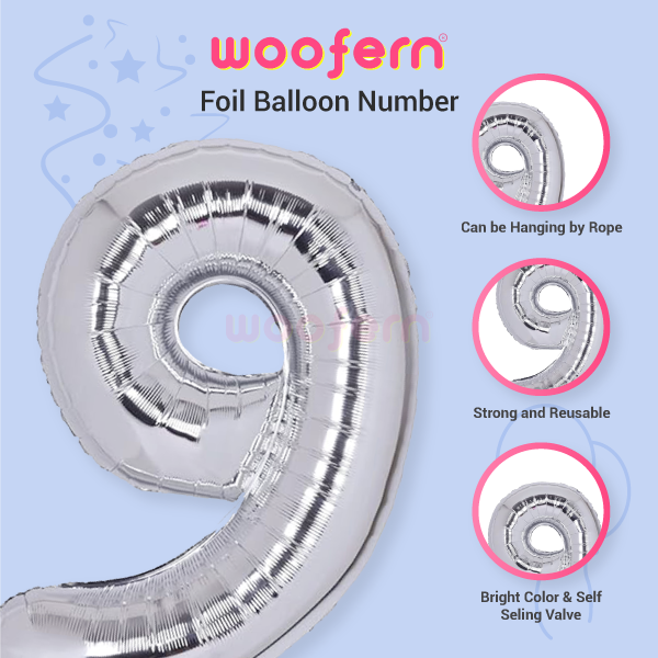 Number 9 Silver Foil Balloon 16 inch-3