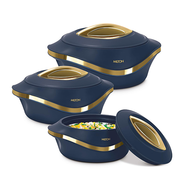MILTON Pearl Inner Stainless Steel Jr. Casserole - Set of 3 (455 ml, 860 ml, 1270 ml) - Blue