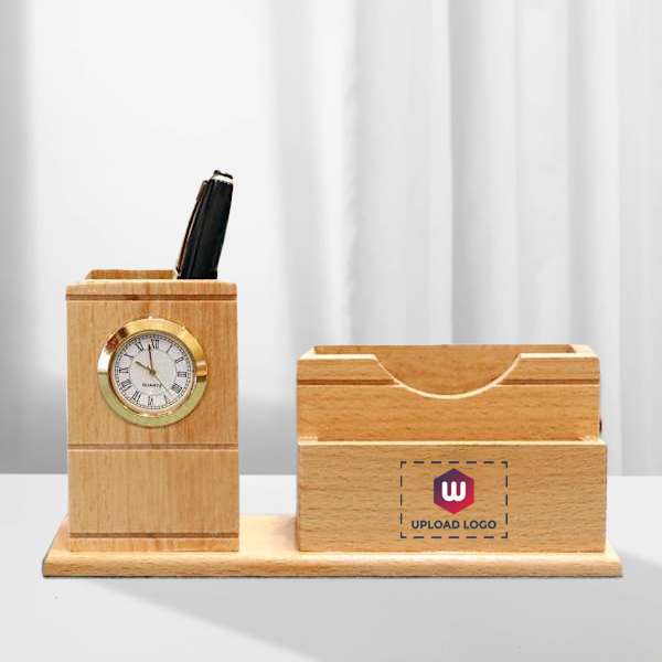 Pen Holder with Clock - Customized with Logo-0